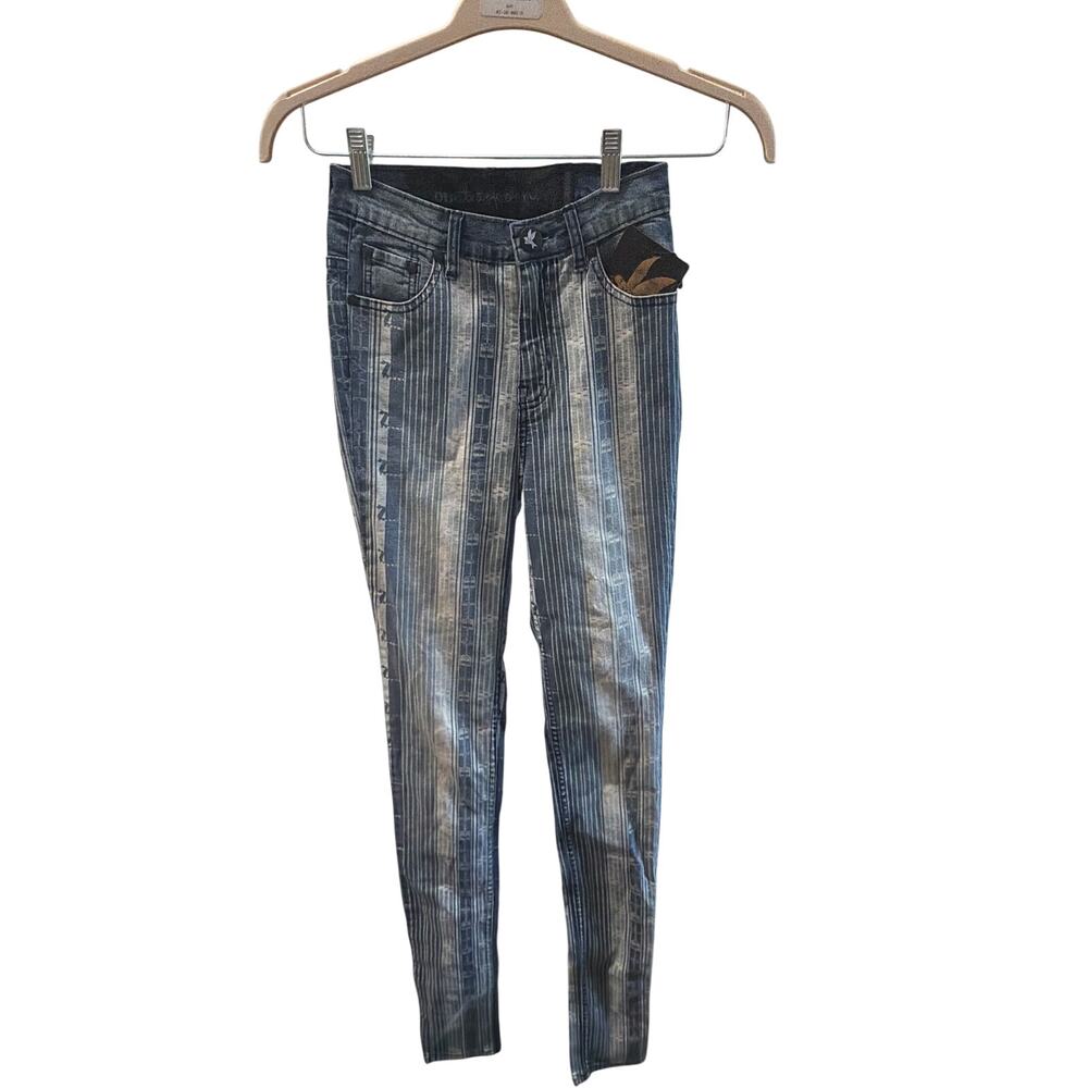 NWT One Teaspoon Sz 26 Striped Print Blue Denim High Rise Low Waist Skinny Jeans